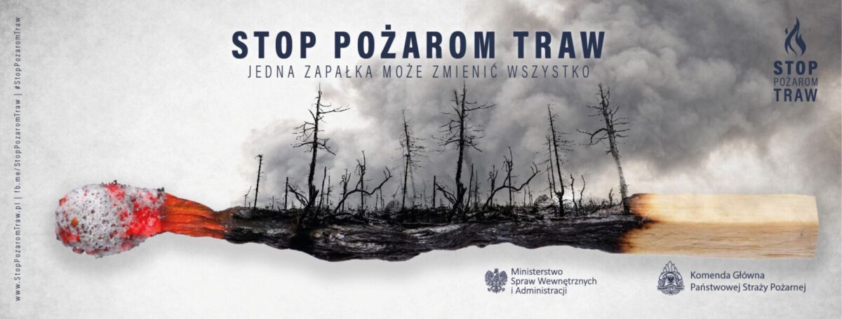 napis STOP WYPALANIU TRAW i ogień w tle
