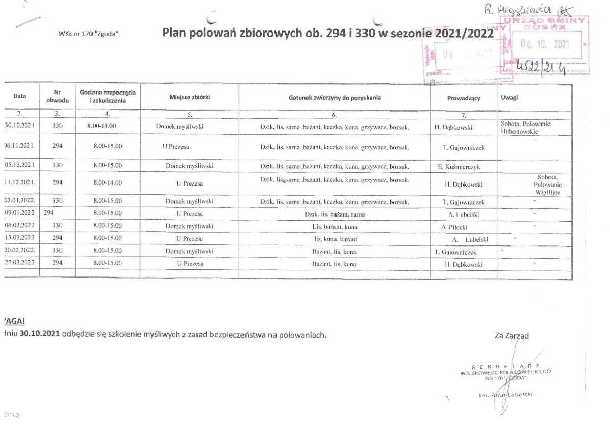 plany polowań na nadchodzący kwartał
