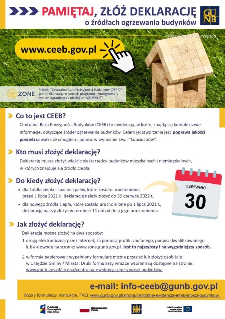 ulotka z Przypmnienie o obowiązku złożenia deklaracji CEEB