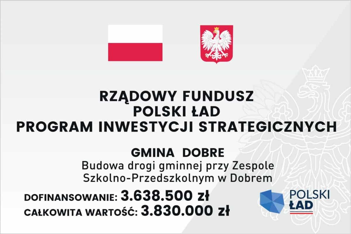 Flaga i godło Polski oraz napis RZĄDOWY FUNDUSZ POLSKI ŁAD PROGRAM INWESTYCJI STRATEGICZNYCH