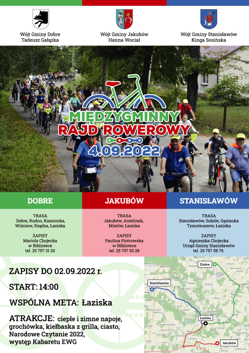 plakat z trasą rajdu rowerowego i informacją o zapisach