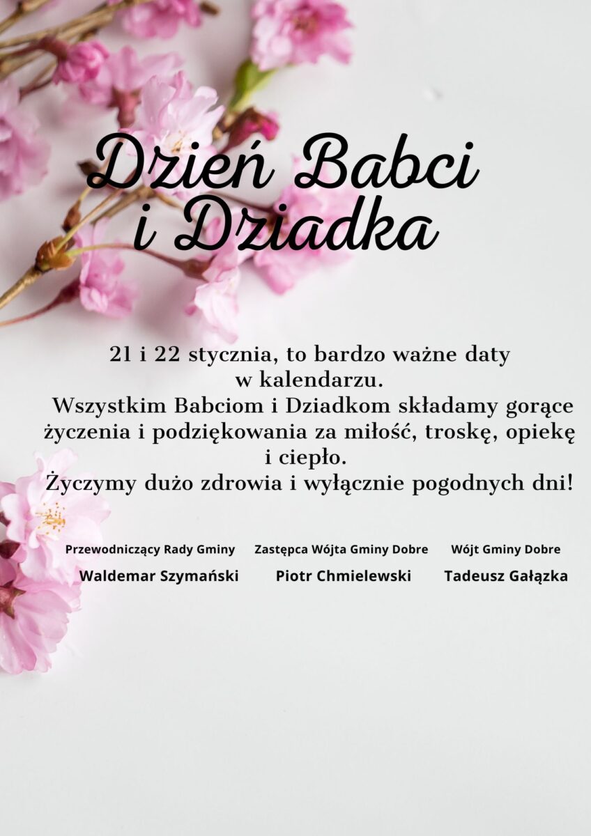 Kwiaty na białym tle i napis Dzień Babci i Dziadka
