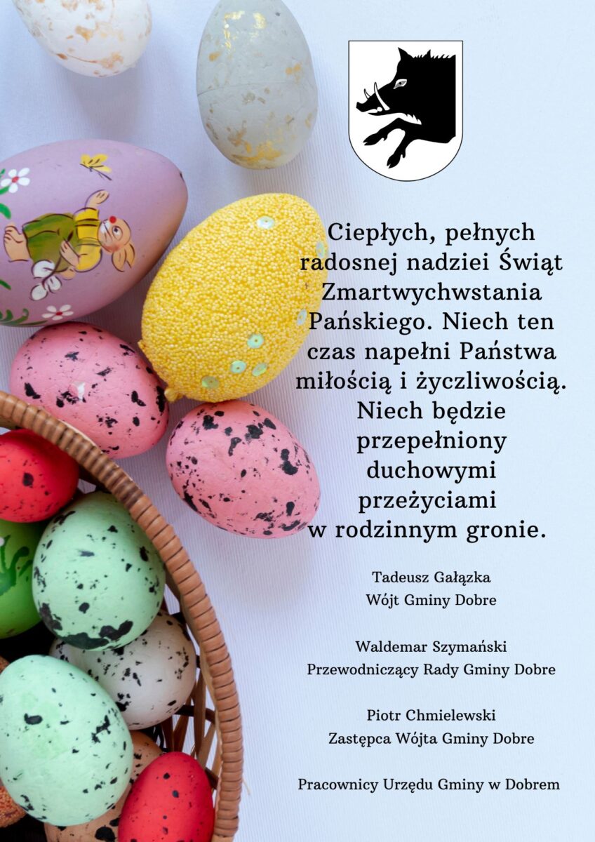 Kolorowe pisanki. Z prawej strony dzik na białym tle.