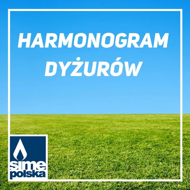 zielona łąką i niebieskie niebo oraz napis Harmonogram dyżurów