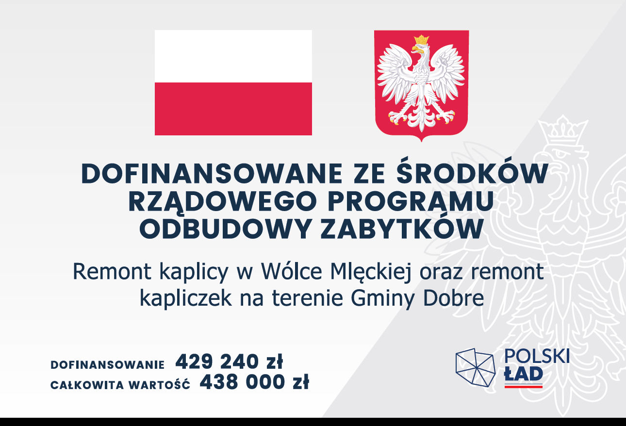 Flagi i godło Polski na szarym tle, tekst o dofinansowaniu remontów. Logo programowe na dole po prawej.